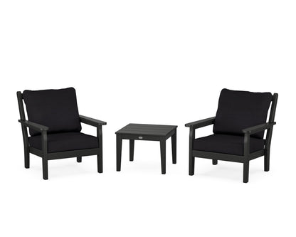 POLYWOOD® Chippendale 3-Piece Deep Seating Set in Black / Midnight Linen