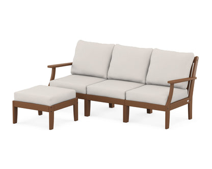 POLYWOOD® Braxton Modular 4-Piece Deep Seating Set with Ottoman in Teak / Cast Ash