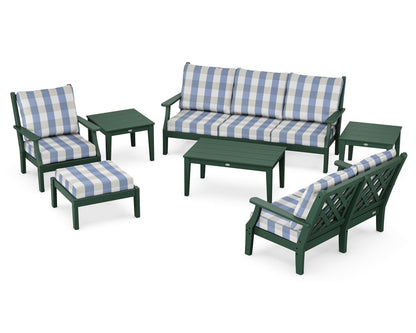 Country Living Wovendale 7-Piece Deep Seating Set in Green / Buffalo Plaid Sky Blue