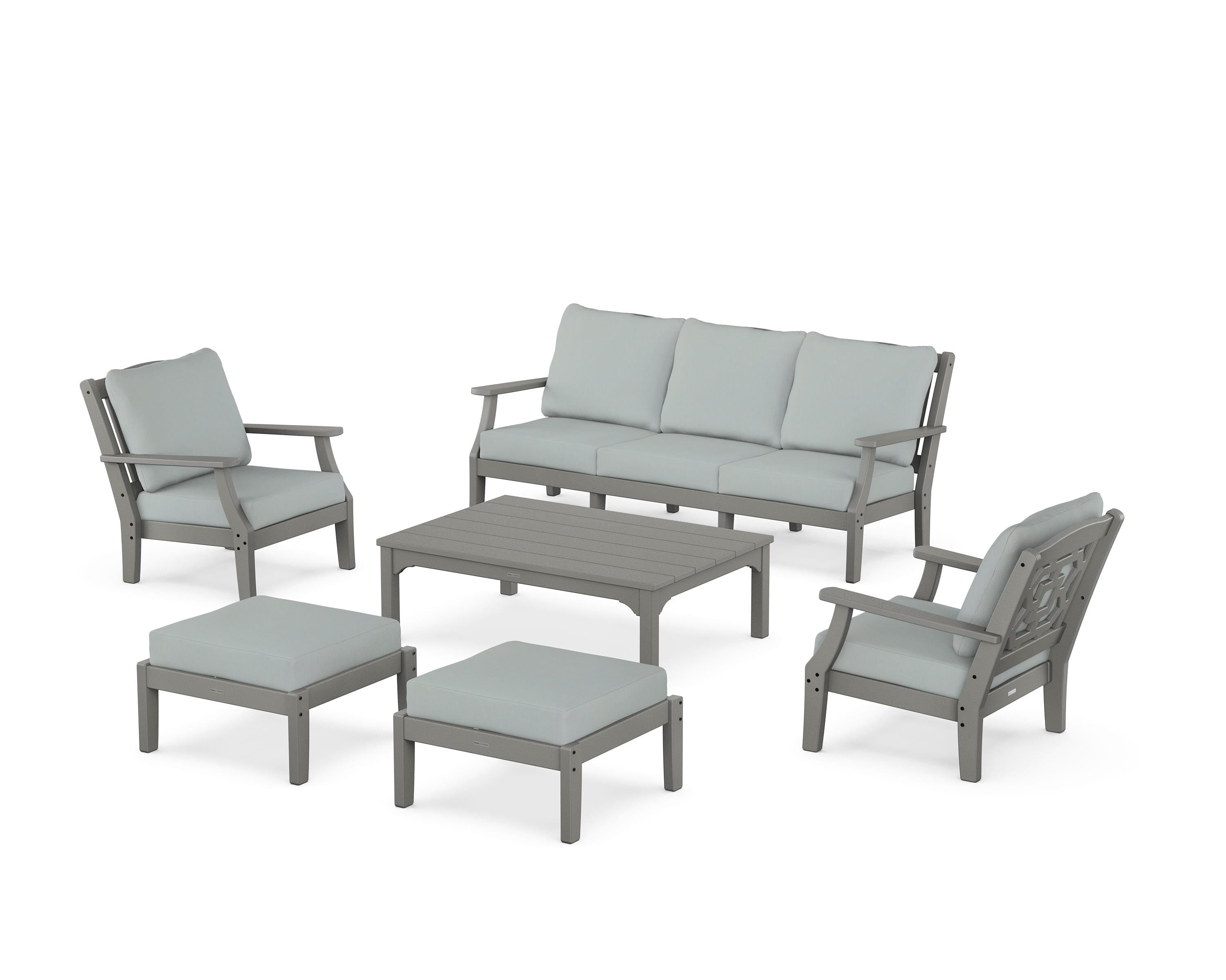Martha Stewart by POLYWOOD® Chinoiserie 6-Piece Lounge Sofa Set in Slate Grey / Spa