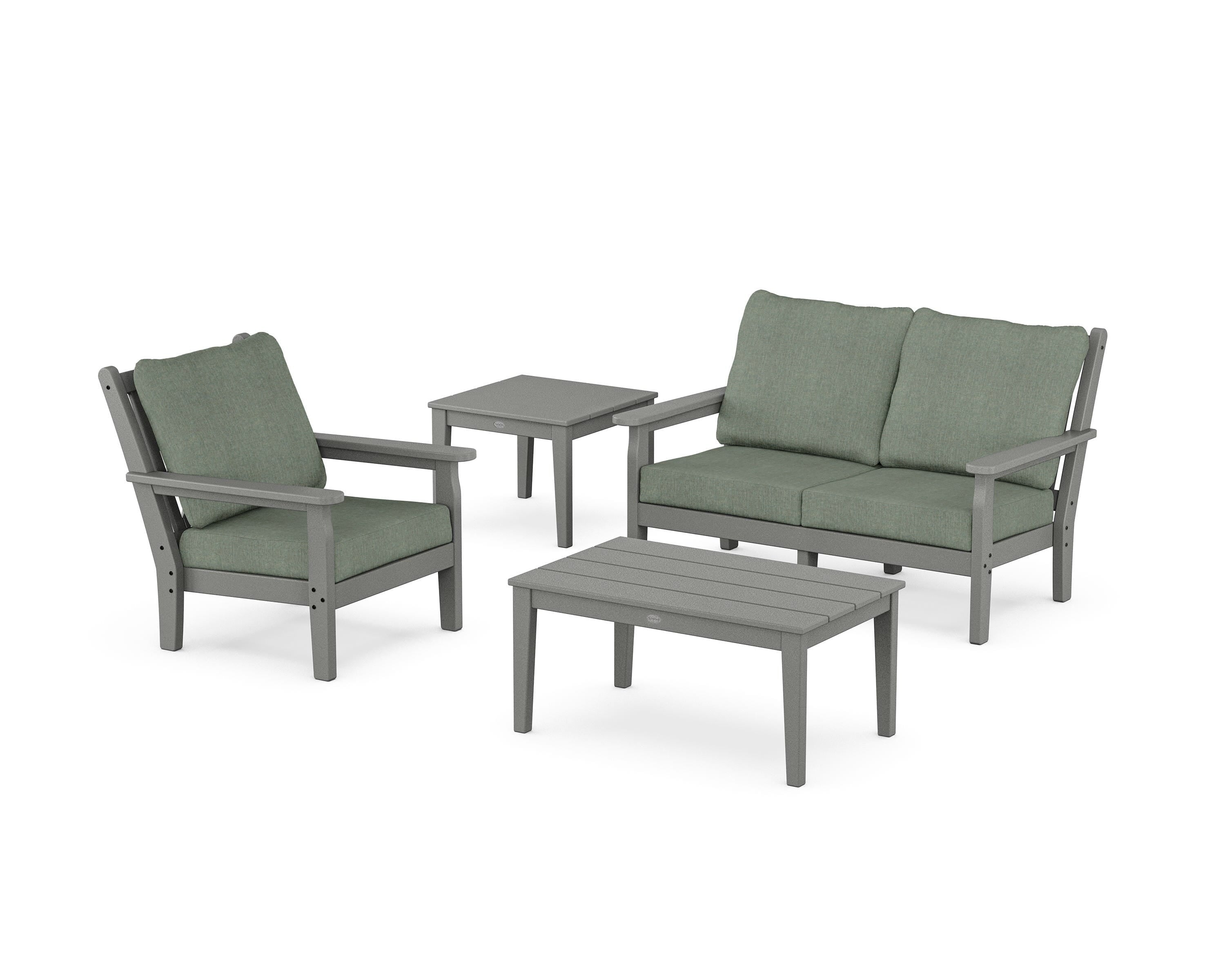 POLYWOOD® Chippendale 4-Piece Deep Seating Set in Slate Grey / Cast Sage