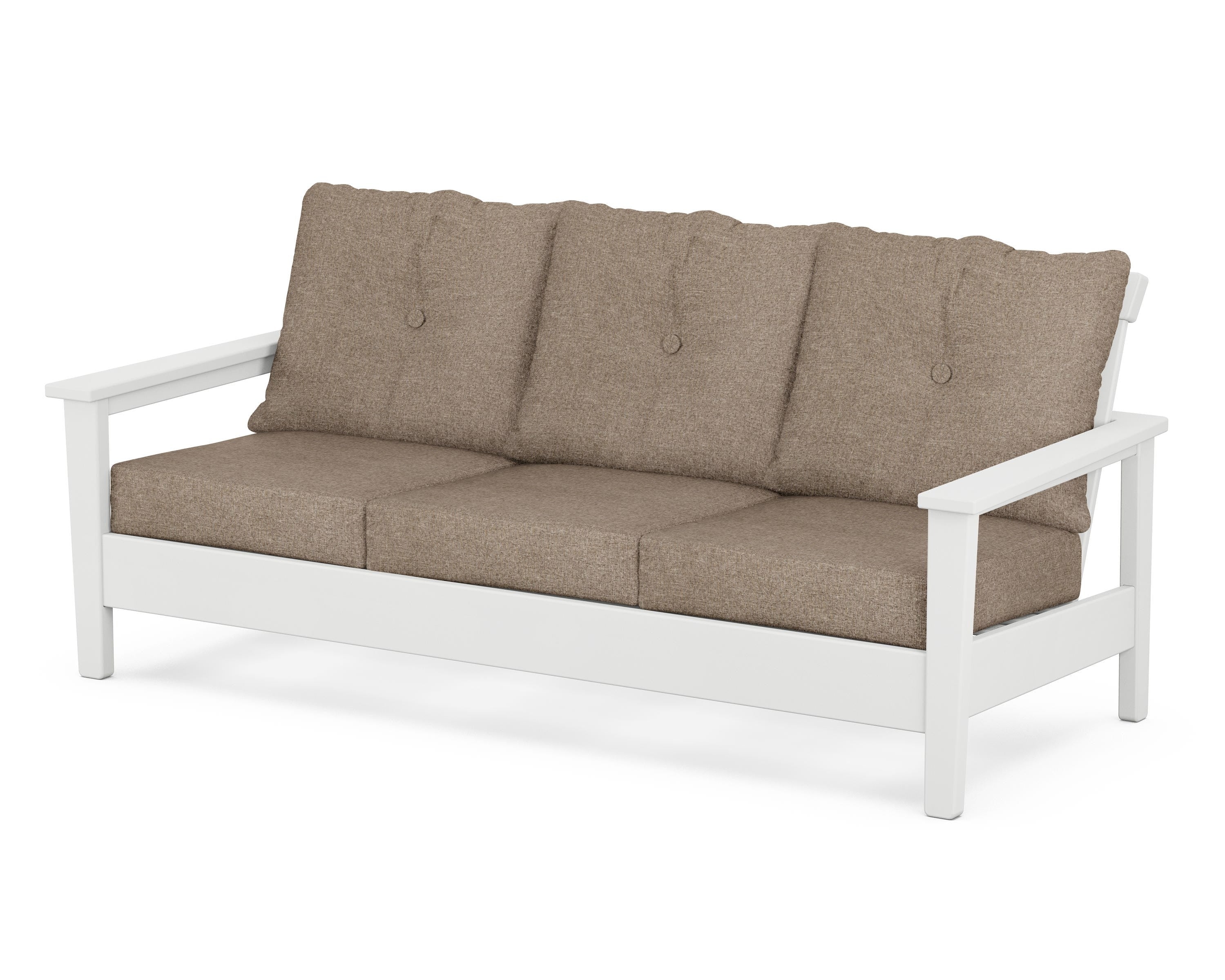 POLYWOOD® Prescott Deep Seating Sofa in White / Spiced Burlap