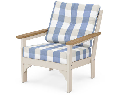 POLYWOOD® Vineyard Deep Seating Chair in Sand / Natural / Buffalo Plaid Sky Blue
