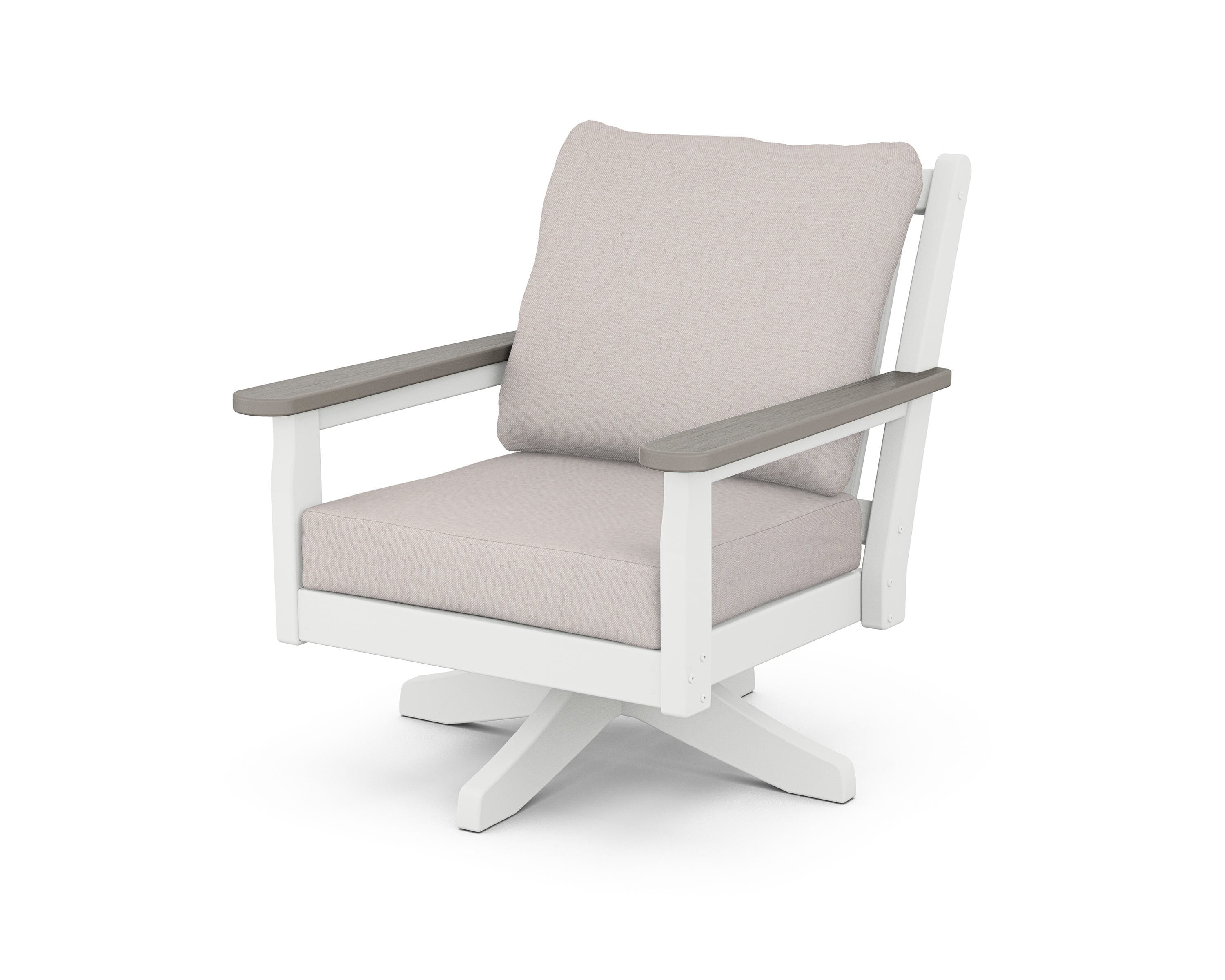 POLYWOOD® Chippendale Deep Seating Swivel Chair in White / Driftwood / Dune Burlap