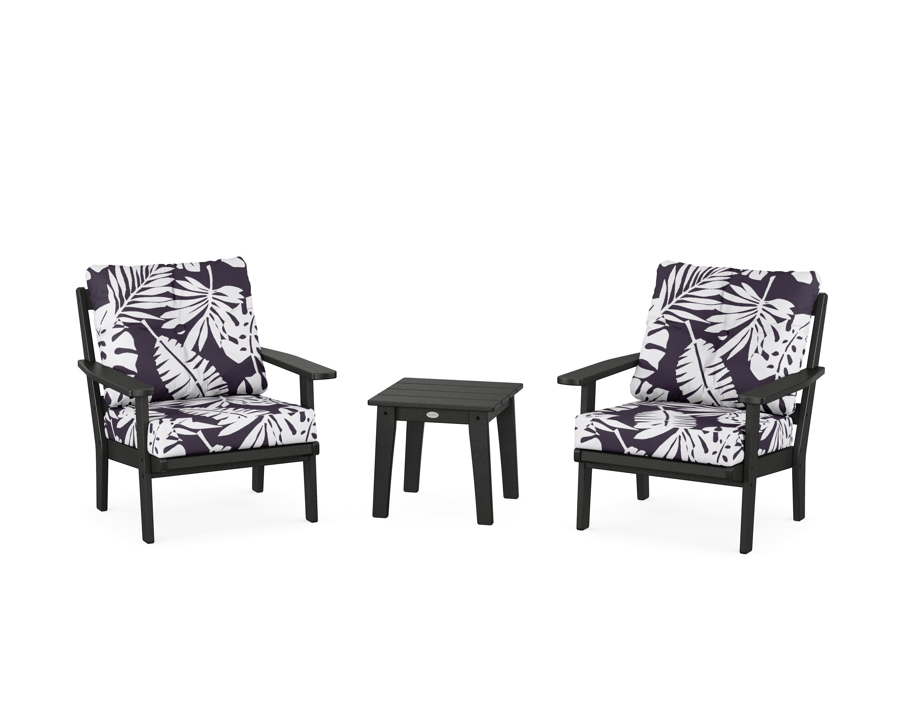 POLYWOOD® Oxford 3-Piece Deep Seating Set in Black / Leaf Navy