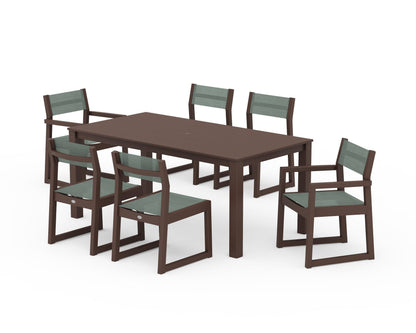 POLYWOOD® EDGE Sling 7-Piece Parsons Dining Set in Mahogany / Dupioni Sea Mist Sling