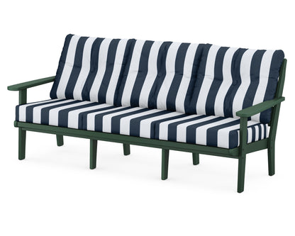 POLYWOOD® Lakeside Deep Seating Sofa in Green / Cabana Stripe Marine Indigo