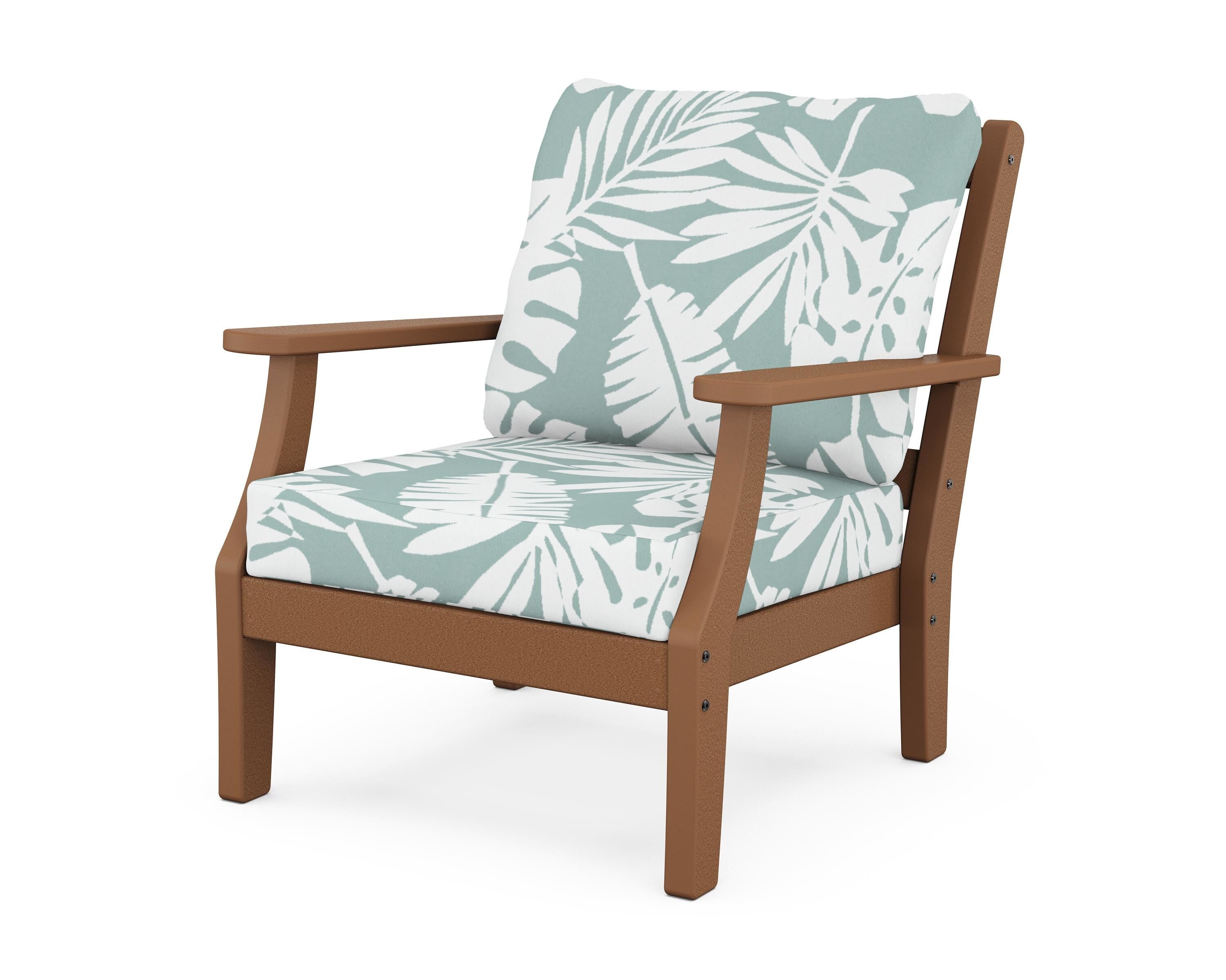 Martha Stewart by POLYWOOD® Chinoiserie Deep Seating Chair in Teak / Leaf Glacier Spa