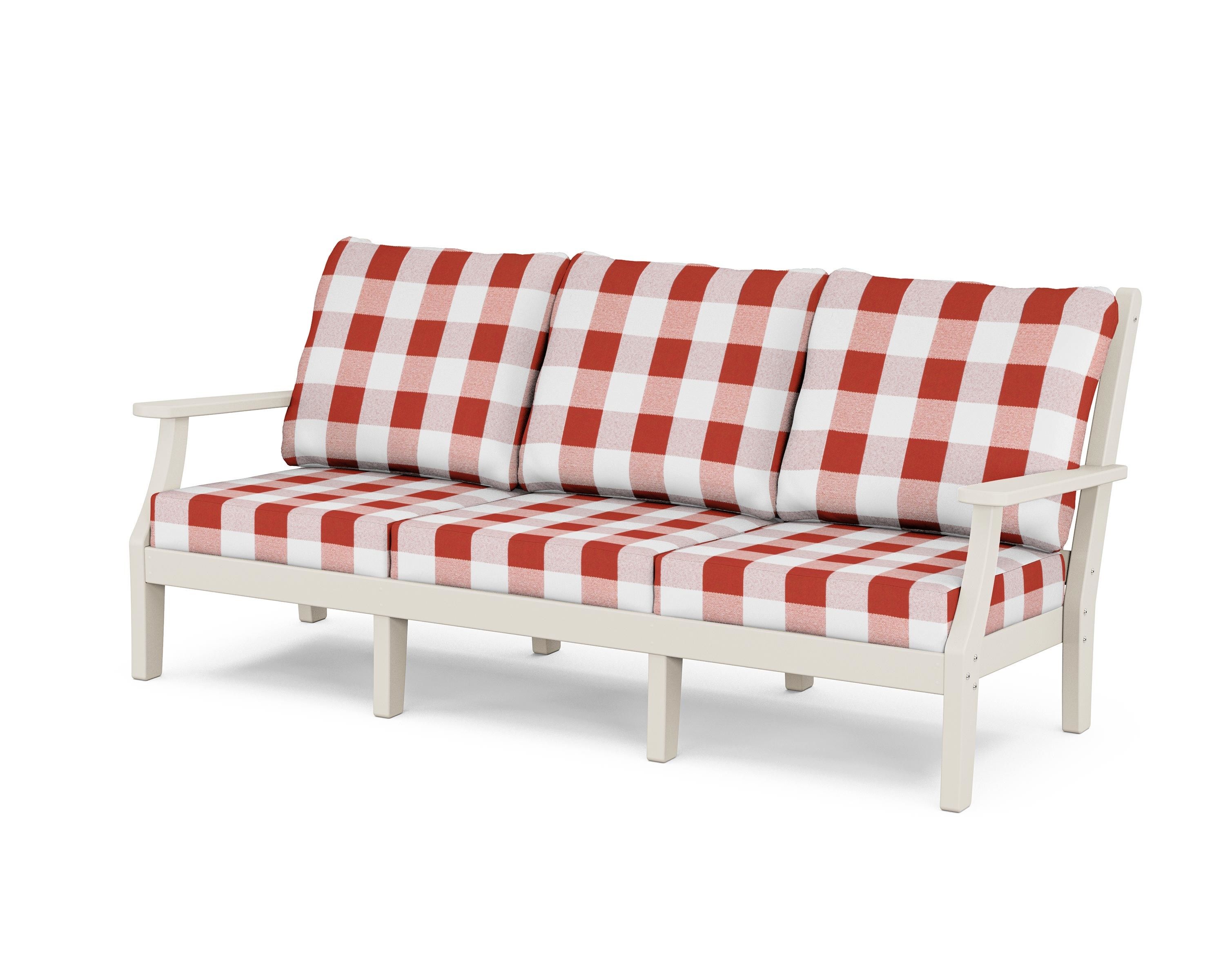 Country Living Wovendale Deep Seating Sofa in Sand / Buffalo Plaid Crimson