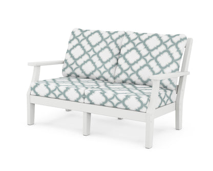 Martha Stewart by POLYWOOD® Chinoiserie Deep Seating Loveseat in White / Trellis Glacier Spa