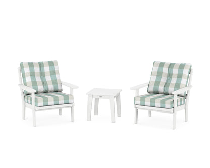 POLYWOOD® Prairie 3-Piece Deep Seating Set in White / Buffalo Plaid Glacier Spa