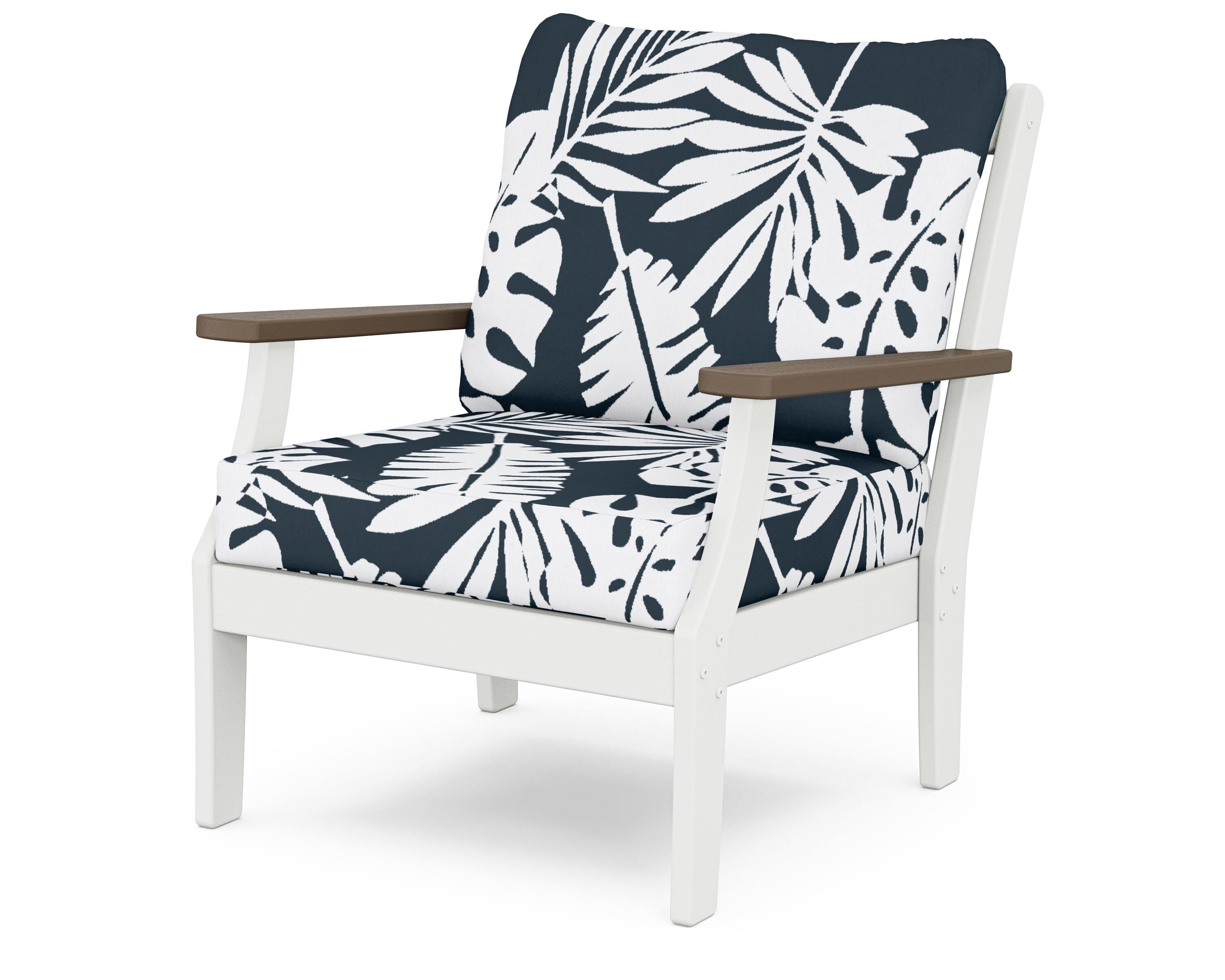 POLYWOOD® Braxton Deep Seating Chair in White / Kona / Leaf Marine Indigo