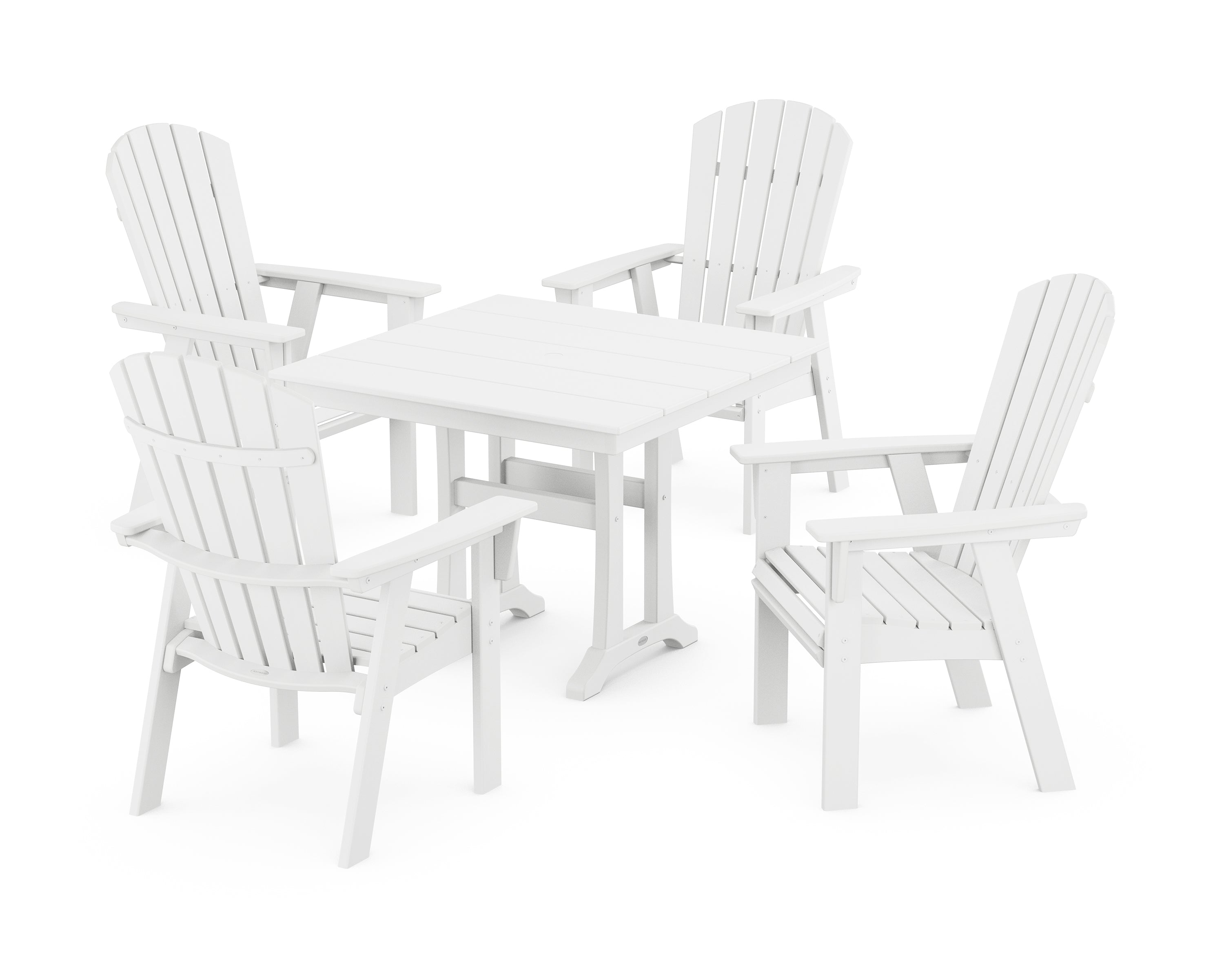 POLYWOOD® Nautical Adirondack 5-Piece Farmhouse Dining Set With Trestle Legs in White