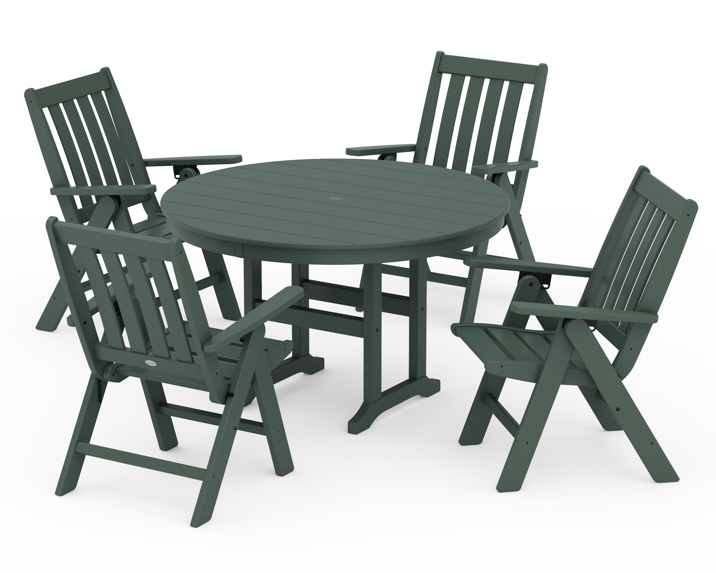POLYWOOD® Vineyard Folding Chair 5-Piece Round Farmhouse Dining Set in Green