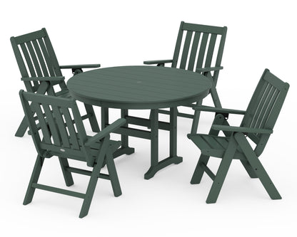 POLYWOOD® Vineyard Folding Chair 5-Piece Round Farmhouse Dining Set in Green