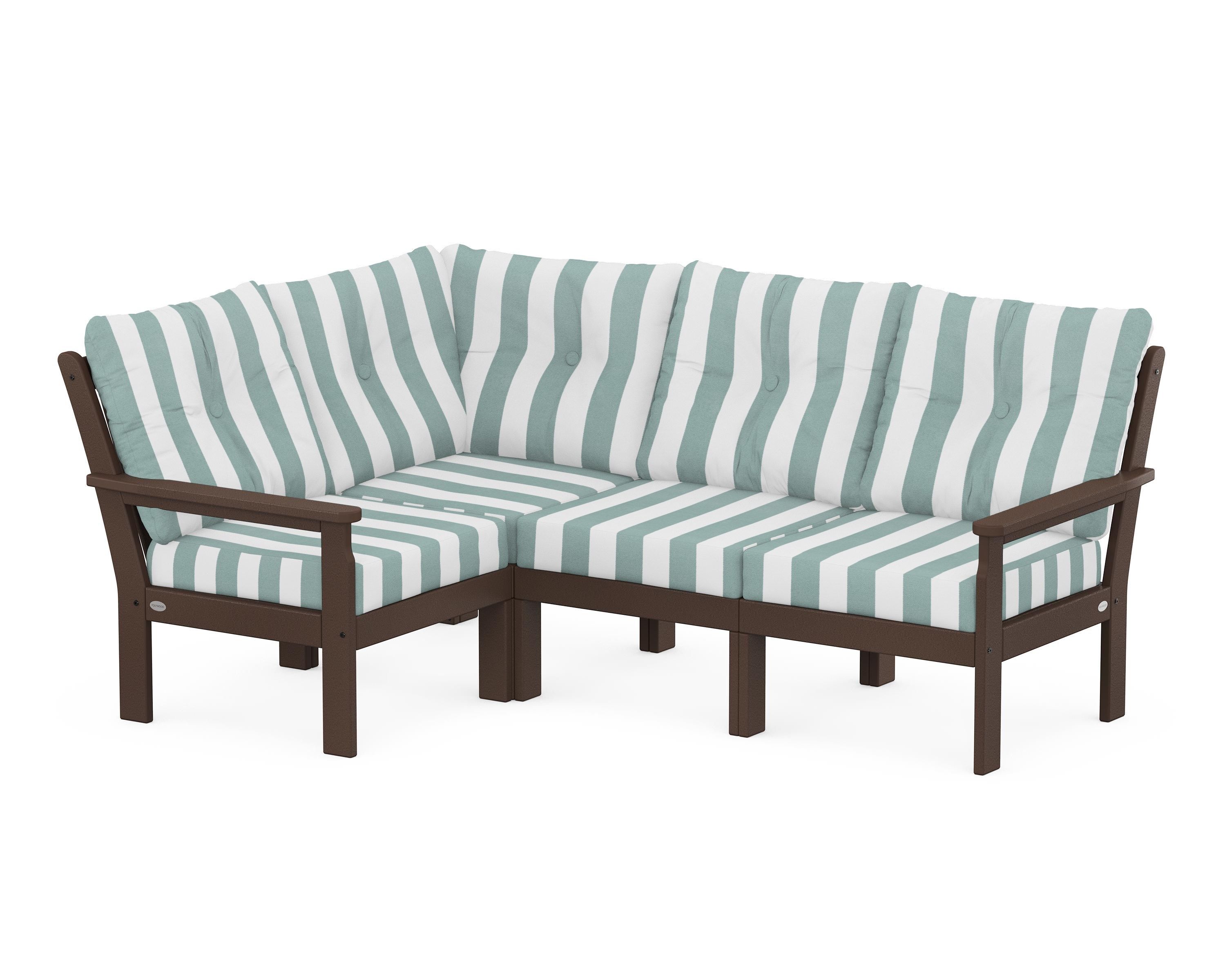 POLYWOOD® Vineyard 4-Piece Sectional in Mahogany / Cabana Stripe Glacier Spa