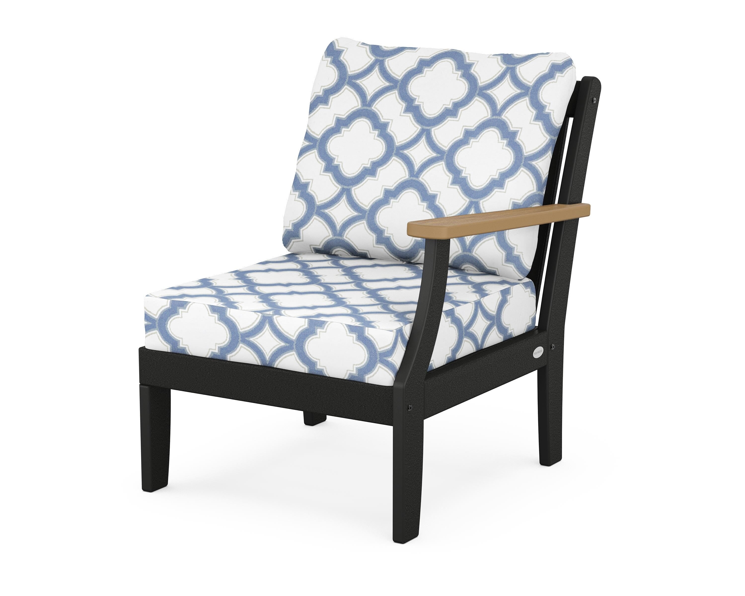 POLYWOOD® Braxton Modular Right Arm Chair in Black / Natural / Trellis Sky Blue