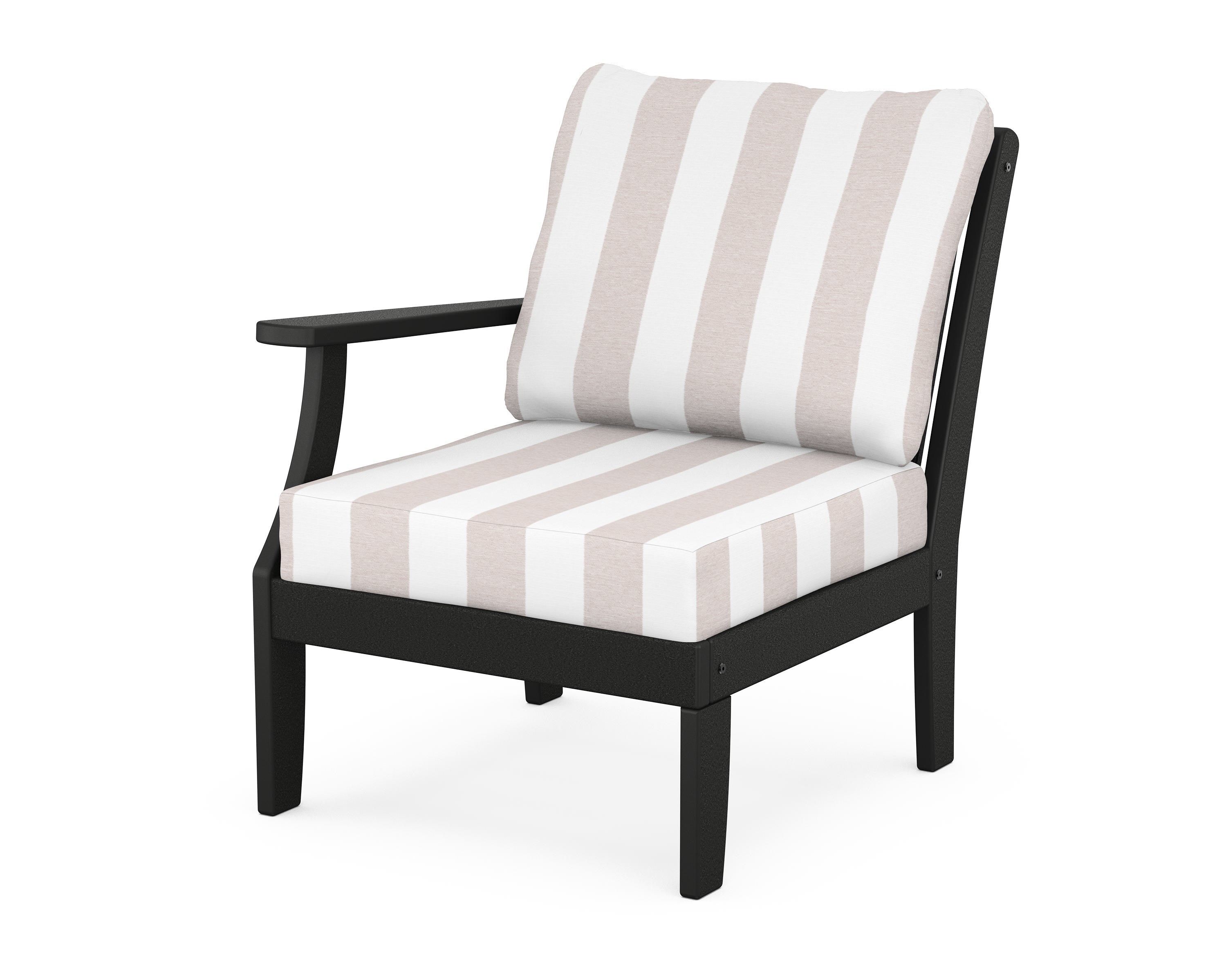 POLYWOOD® Braxton Modular Left Arm Chair in Black / Cabana Stripe Dune Burlap