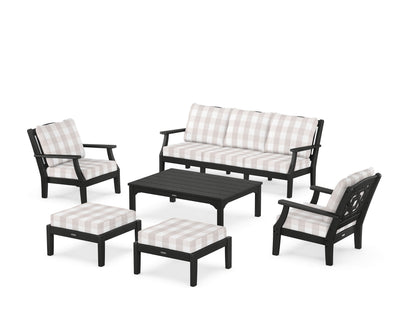 Martha Stewart by POLYWOOD® Chinoiserie 6-Piece Lounge Sofa Set in Black / Buffalo Plaid Dune Burlap