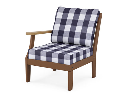 POLYWOOD® Braxton Modular Left Arm Chair in Teak / Natural / Buffalo Plaid Navy