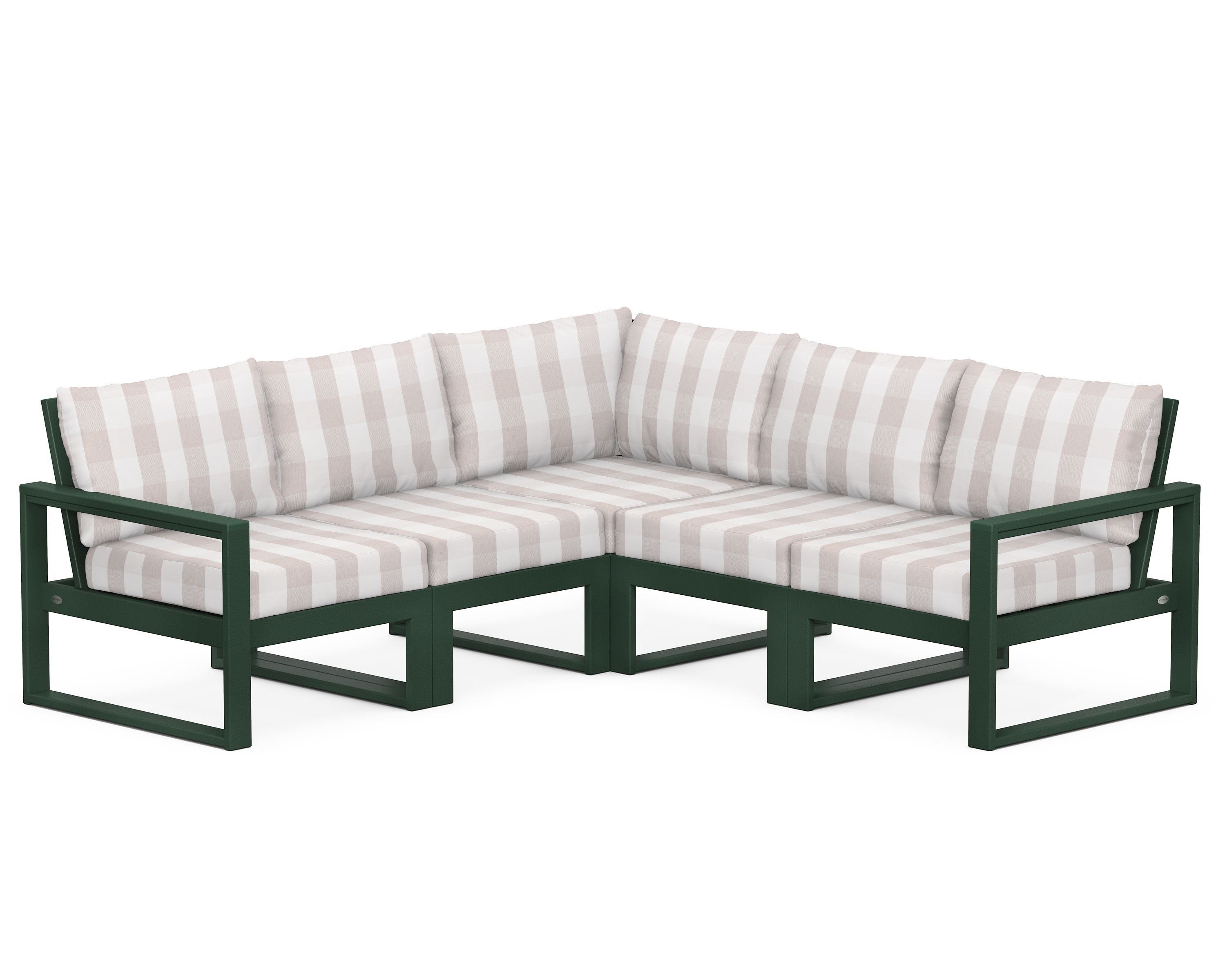 POLYWOOD® EDGE 5-Piece Modular Deep Seating Set in Green / Buffalo Plaid Dune Burlap