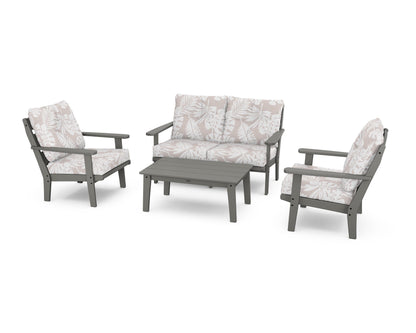 POLYWOOD® Lakeside 4-Piece Deep Seating Set in Slate Grey / Leaf Dune Burlap