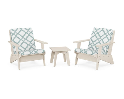 POLYWOOD® Riviera Modern Lounge 3-Piece Set in Sand / Trellis Glacier Spa