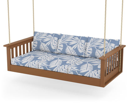 POLYWOOD® Vineyard Daybed Swing in Teak / Leaf Sky Blue