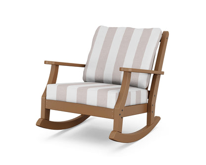 Country Living Wovendale Deep Seating Rocking Chair in Teak / Cabana Stripe Dune Burlap