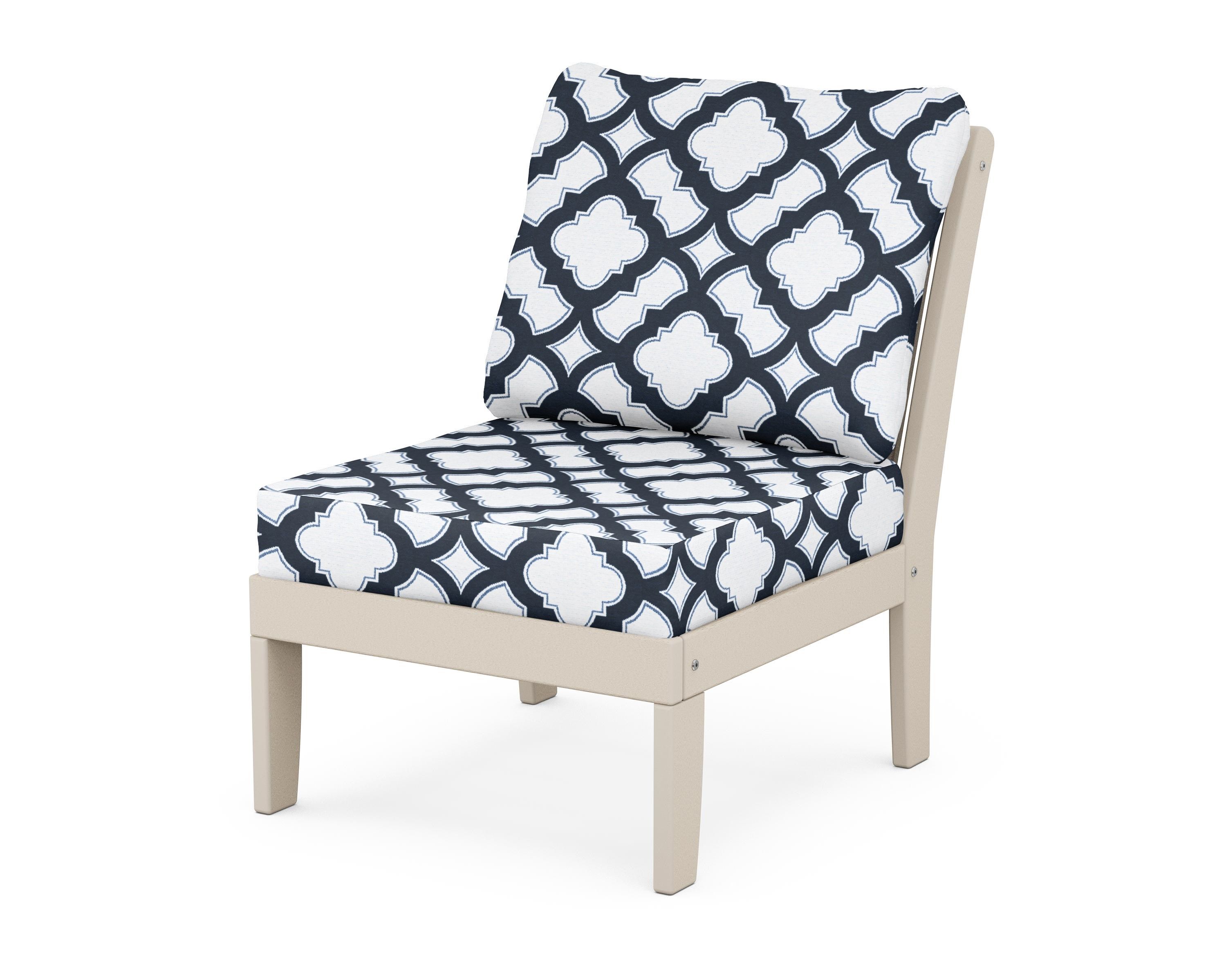 POLYWOOD® Braxton Modular Armless Chair in Sand / Trellis Marine Indigo
