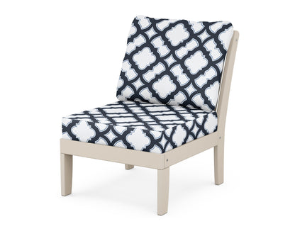 POLYWOOD® Braxton Modular Armless Chair in Sand / Trellis Marine Indigo