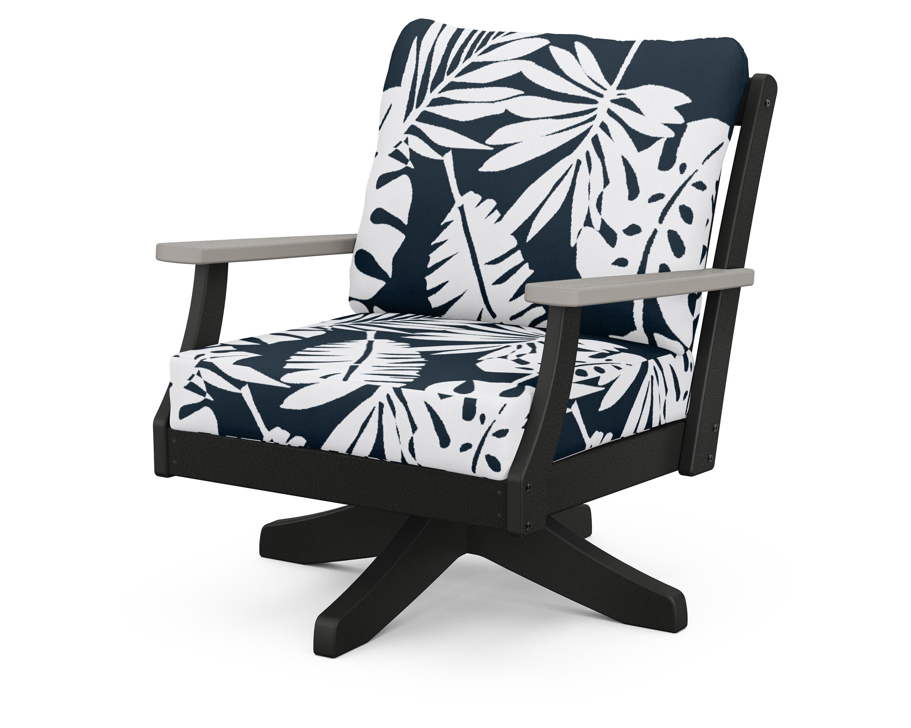POLYWOOD® Braxton Deep Seating Swivel Chair in Black / Driftwood / Leaf Marine Indigo