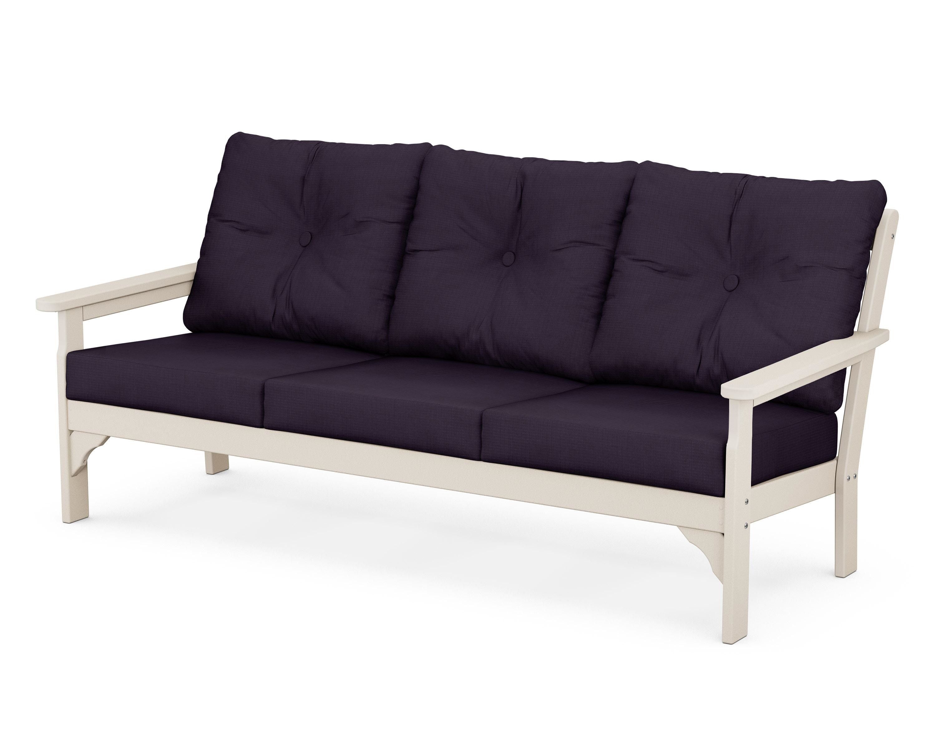 POLYWOOD® Vineyard Deep Seating Sofa in Sand / Navy Linen