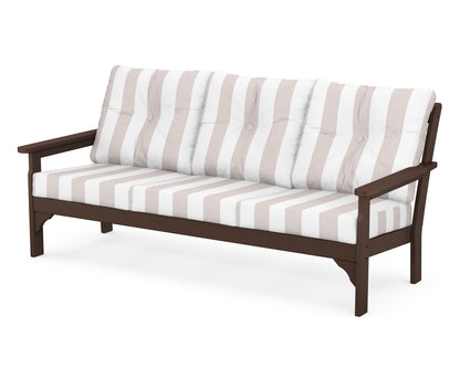 POLYWOOD® Vineyard Deep Seating Sofa in Mahogany / Cabana Stripe Dune Burlap