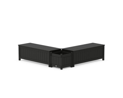 POLYWOOD® 48" Vineyard L- Shaped Planter Storage Bench Set in Black