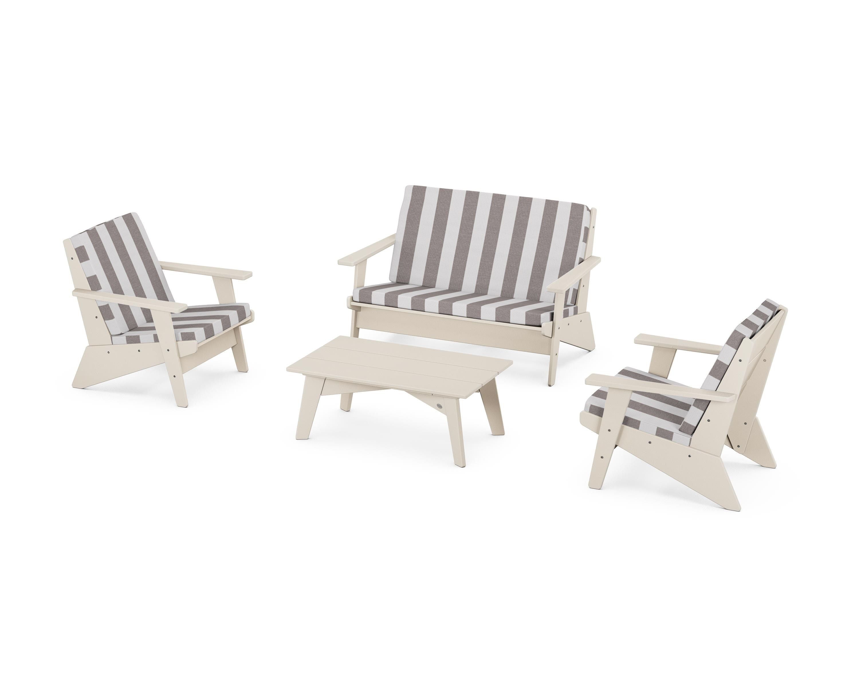 POLYWOOD® Riviera Modern Lounge 4-Piece Set in Sand / Cabana Stripe Grey Mist