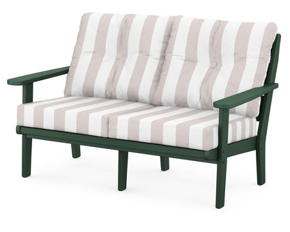 POLYWOOD® Lakeside Deep Seating Loveseat in Green / Cabana Stripe Dune Burlap