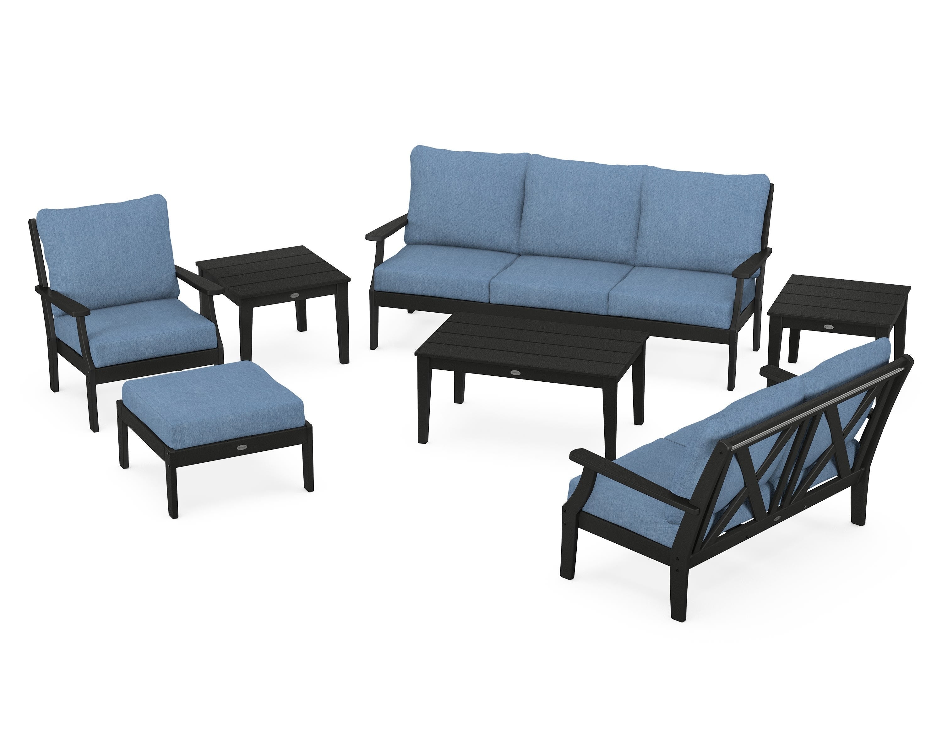 POLYWOOD® Braxton 7-Piece Deep Seating Set in Black / Sky Blue
