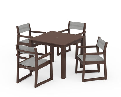 POLYWOOD® EDGE Sling Arm Chair 5-Piece Parsons Dining Set in Mahogany / Metallic Sling