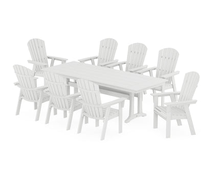 POLYWOOD® Nautical 9-Piece Curveback Adirondack Farmhouse Dining Set with Trestle Legs in White