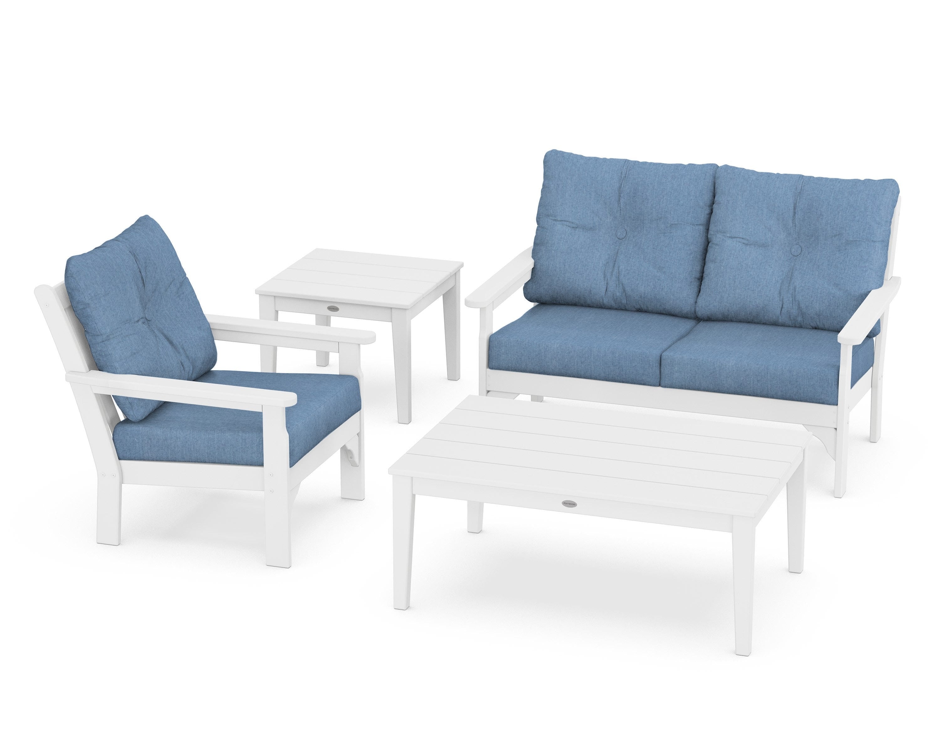POLYWOOD® Vineyard 4-Piece Deep Seating Set in White / Sky Blue