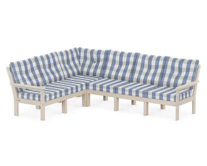 POLYWOOD® Vineyard 6-Piece Sectional in Sand / Buffalo Plaid Sky Blue