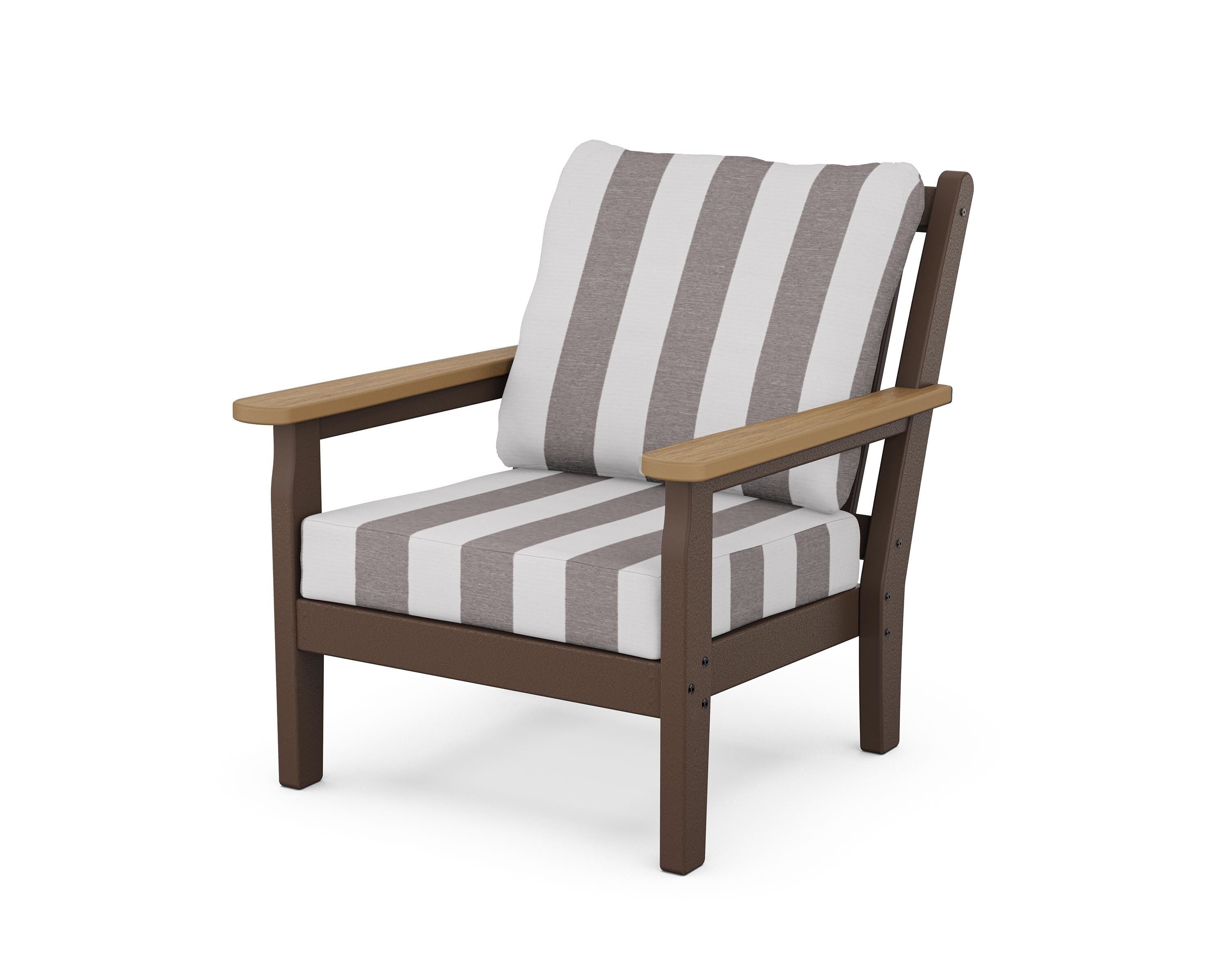 POLYWOOD® Chippendale Deep Seating Chair in Mahogany / Natural / Cabana Stripe Grey Mist