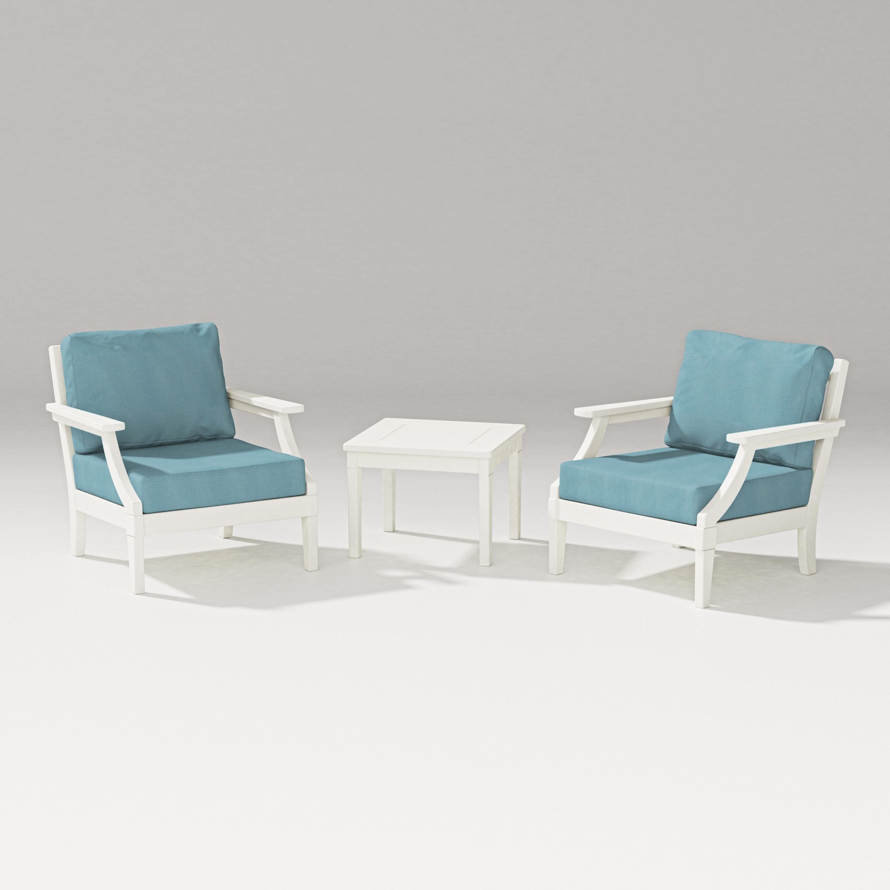 PW Designer Series Estate 3-Piece Lounge Chair Set in Vintage White / Lattice Sky Blue