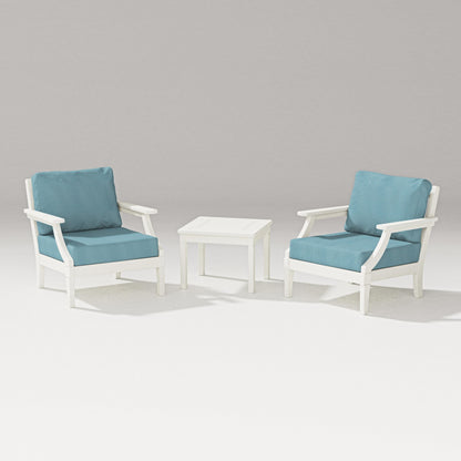 PW Designer Series Estate 3-Piece Lounge Chair Set in Vintage White / Lattice Sky Blue
