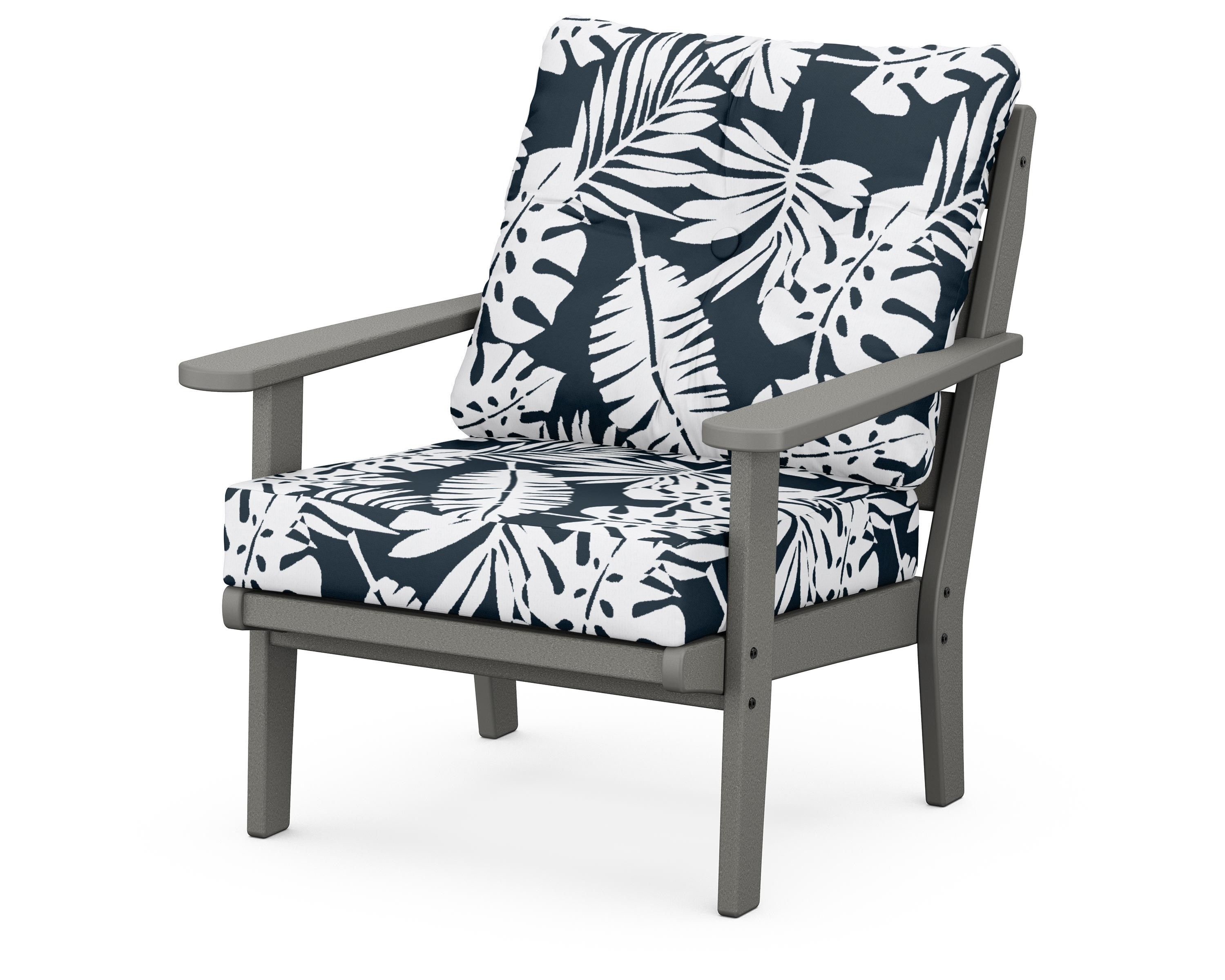 POLYWOOD® Lakeside Deep Seating Chair in Slate Grey / Leaf Marine Indigo