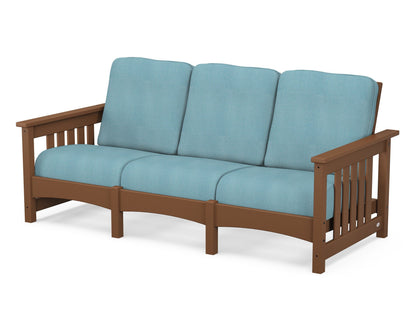 POLYWOOD® Club Mission Sofa in Teak / Lattice Sky Blue