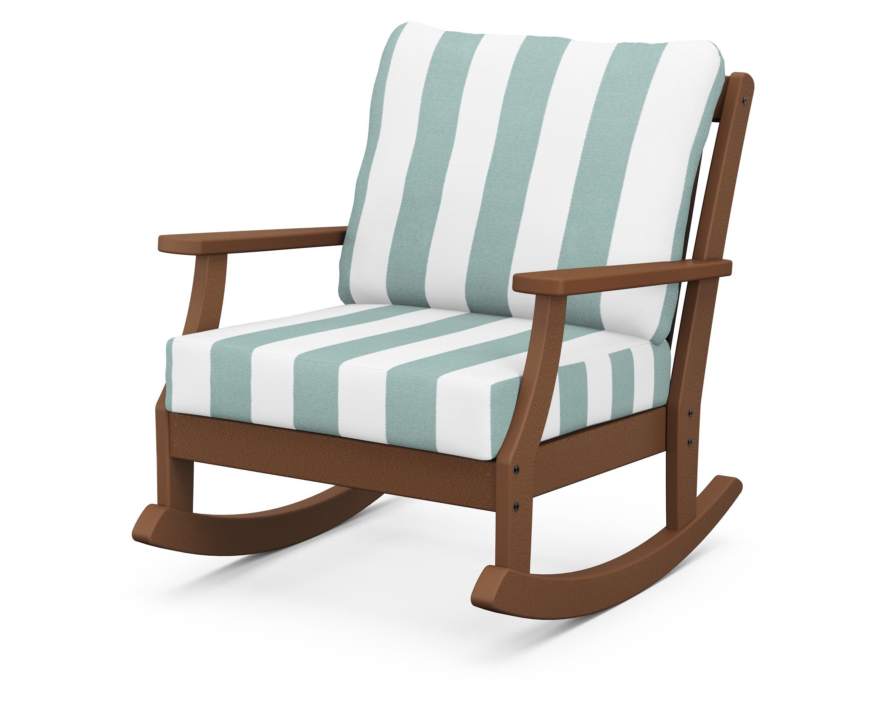 POLYWOOD® Braxton Deep Seating Rocking Chair in Teak / Cabana Stripe Glacier Spa