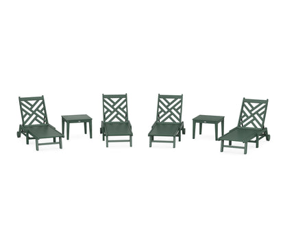 POLYWOOD® Chippendale 6-Piece Chaise Set with Wheels in Green