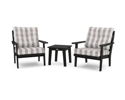 POLYWOOD® Lakeside 3-Piece Deep Seating Chair Set in Black / Buffalo Plaid Grey Mist